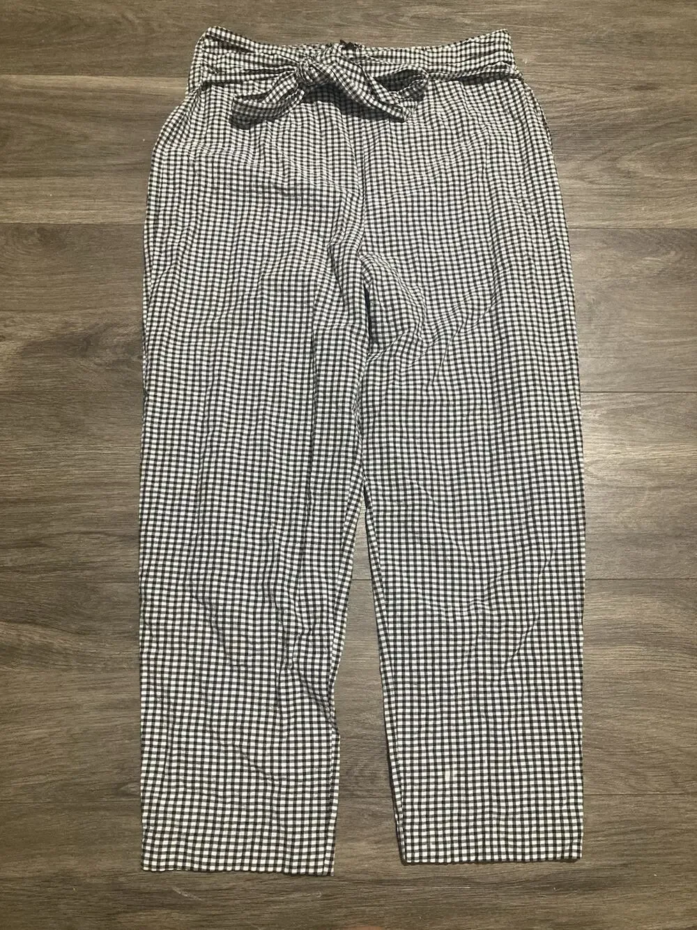 Free People Pants Womens Size 6 Black White Plaid Tie Waist High Waisted Gingham